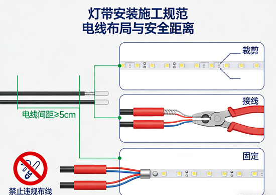 灯带安装施工规范：电线布局与安全距离